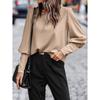 Women's Round Neck Long Sleeve Loose Fit Button Pullover Shirt Casual Blouse
