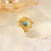 Stainless Steel Tiny Butterfly Opening Rings Women Vintage Turquoise Geometric Flower Anillos Gold Color Jewelry Christmas Gift