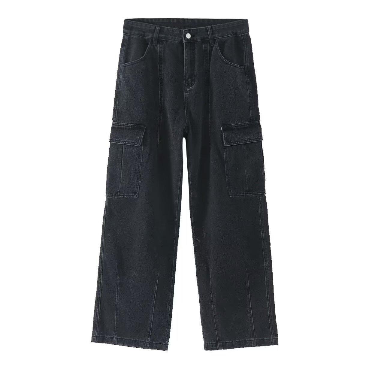 Men s Vintage Loose-Fit Multi-Pocket Wide Leg Jeans Extra Large чёрный