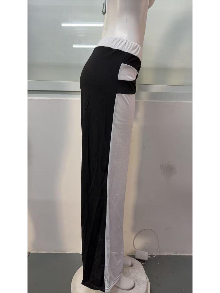 European & American Color Block Wide-Leg Women's Casual Long Pants