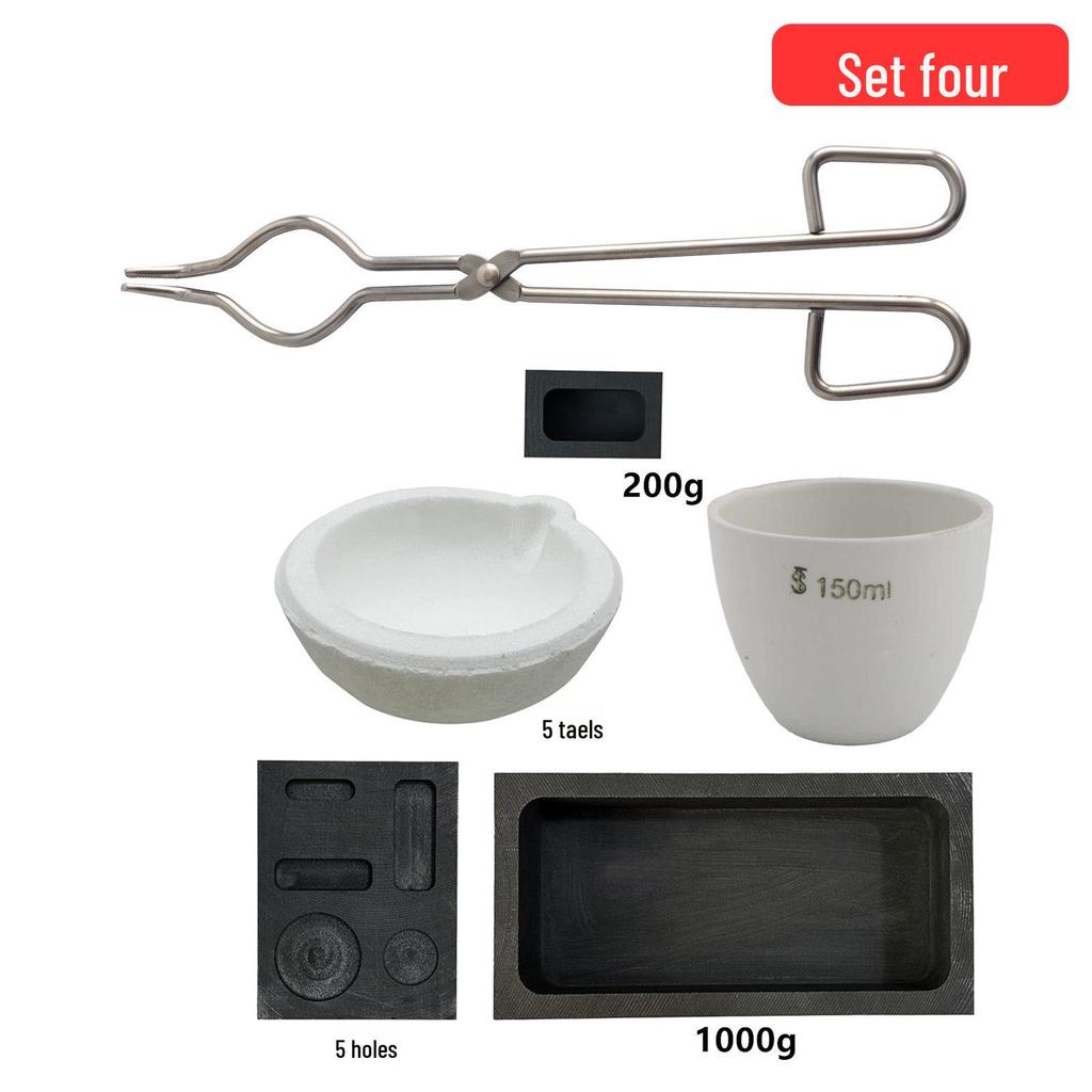 Jewelry Accessory Set: Gold Melting Crucible, Tongs, Firebrick, Graphite Rod, Oil Pan, Gold Beating Tools, Stainless Steel