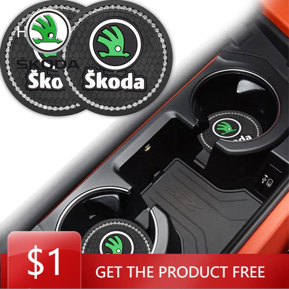 Car Sticker Diamond Rubber Non-slip Mat Water Cup Slot Pad Car Coaster For Skoda Octavia Kodiaq Fabia Superb Rapid Kamiq Yeti Ka NL6