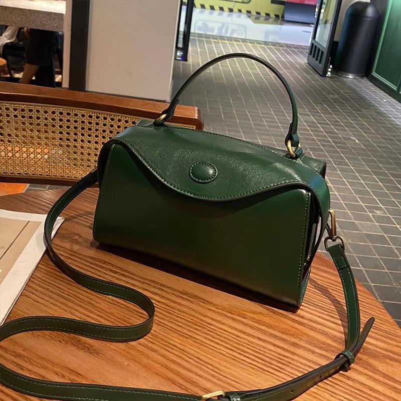 2025 New Genuine Leather Women's Bag Shoulder Crossbody Box Bag High-end Boston Handbag