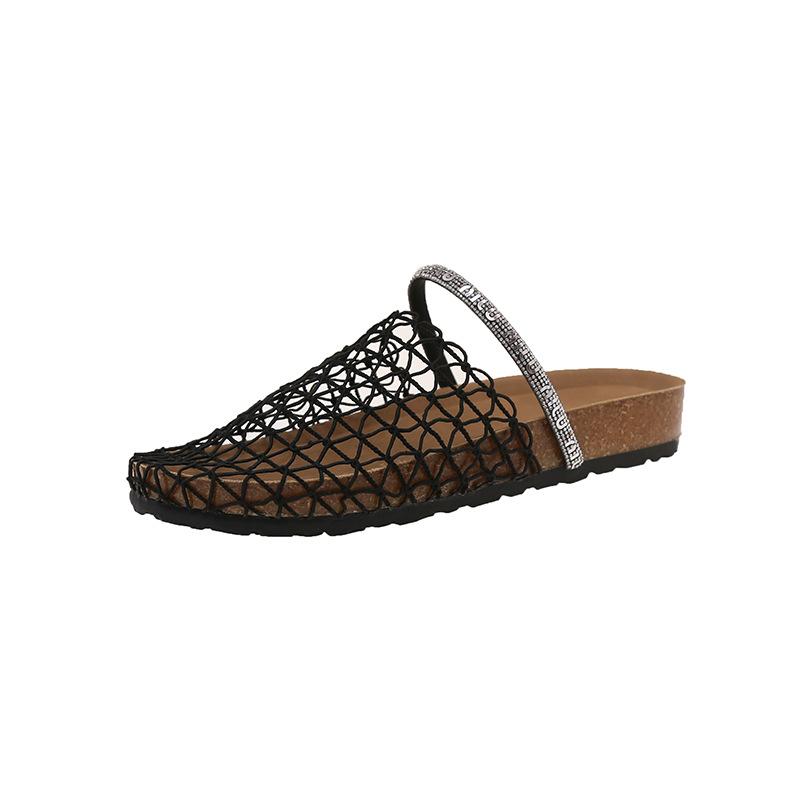 Baotou Mesh Half Slippers Women's Outer Wear 2025 Summer New Thick-soled Roman Hollow Breathable Comfortable Beach Cool Slippers
