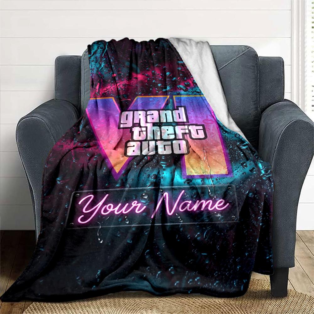 Grand Theft Auto Customize Text Blanket Multi-purpose Customizable Blanket Soft Warm Cozy Great for Bed Office Chair Seaside Living Room