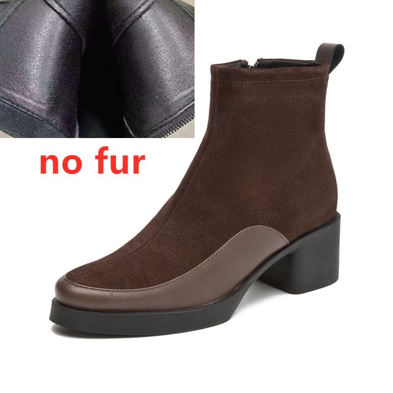 Women's Short Boots Genuine Leather Chunky Heel High Heel Boots Female Large Size Pointed Toe Women Ankle Boots