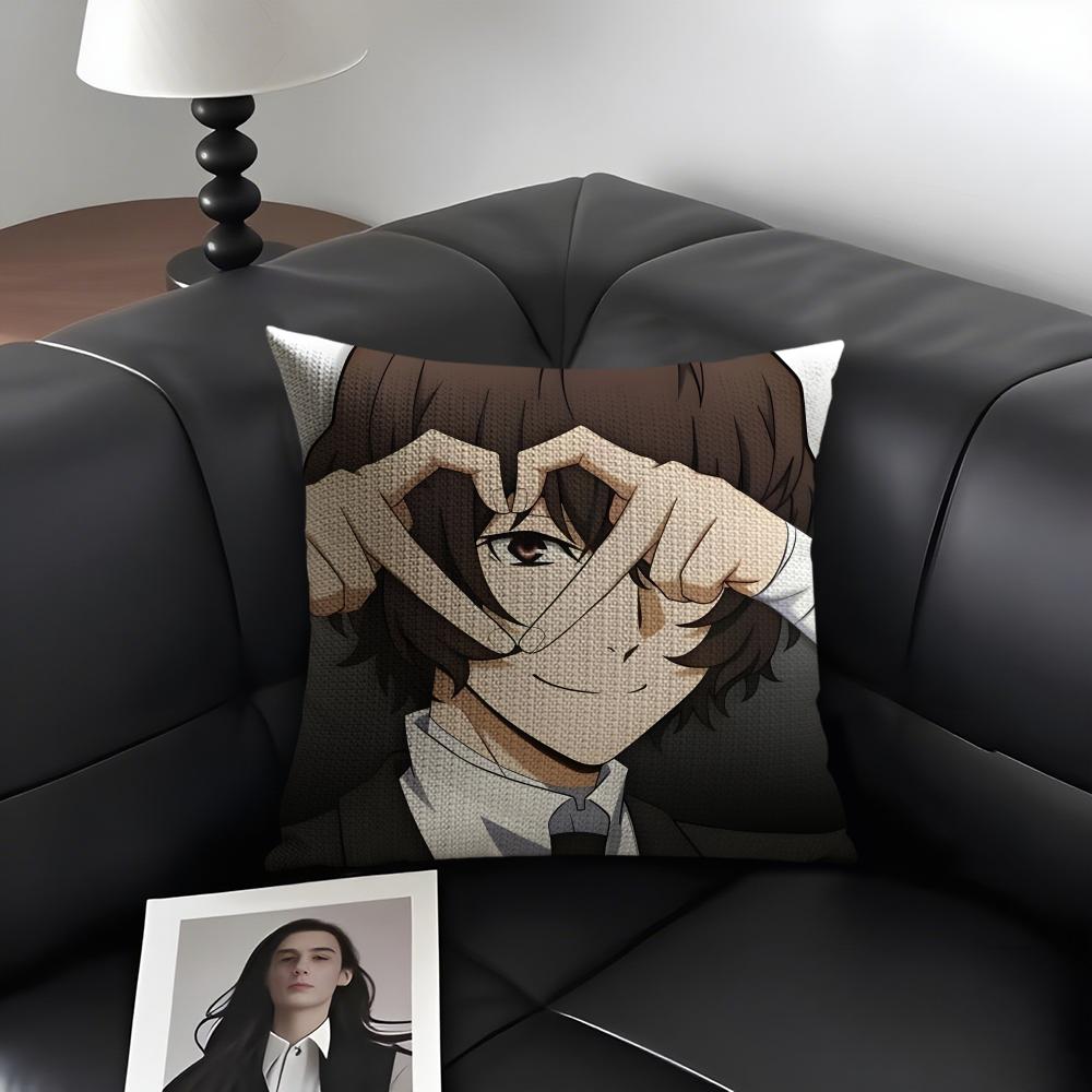 BBunGo SStray Dogs Anime Cushion Cover Natural Linen Organic Fabric DoubleSided Printing Sofa Home Decor Gift Pillow Case
