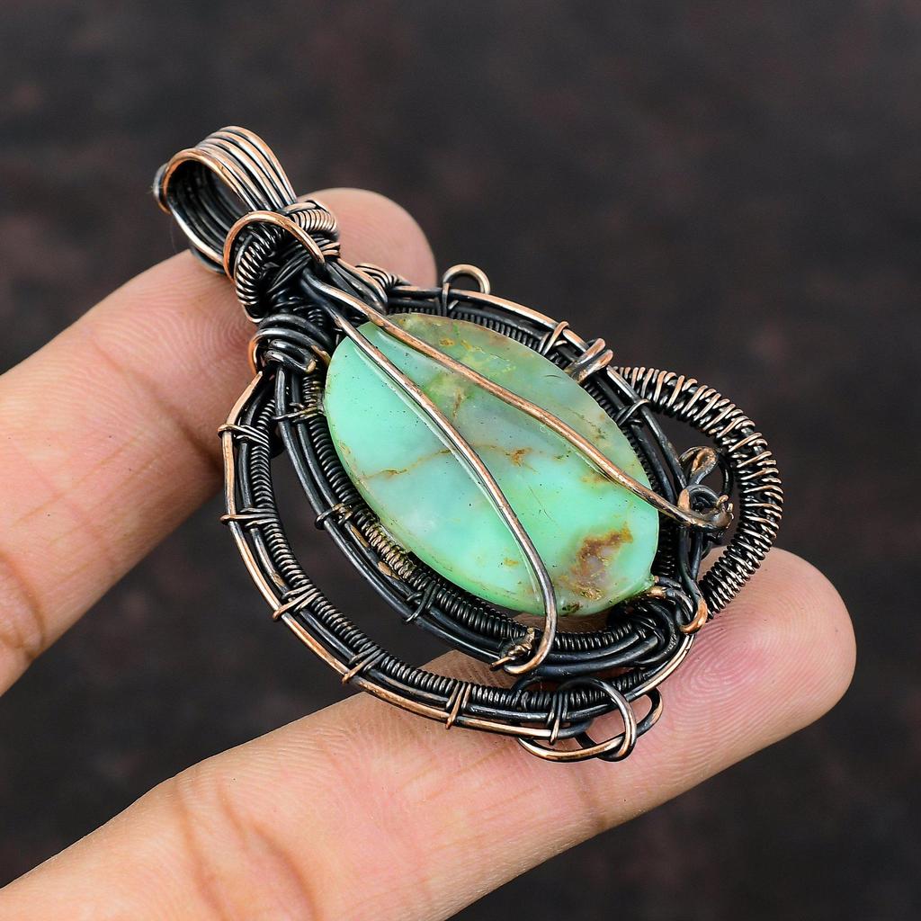 Boulder Chrysoprase Pendant Copper Wire Wrapped Pendant Handmade Unique Jewelry Latest Design Pendant Gemstone Copper Jewelry Gift For Women