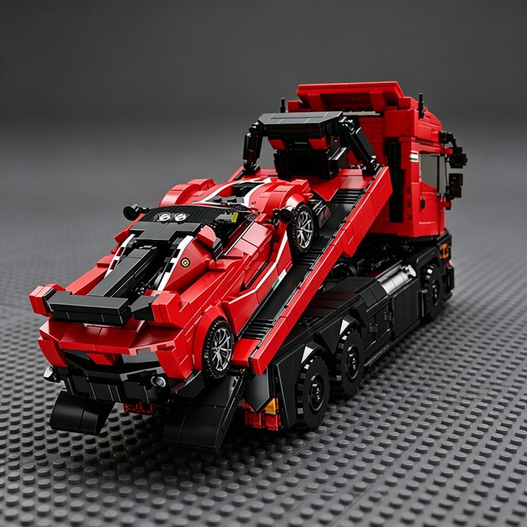 MOC Luxury Car-Themed Modified Tractor-Trailer FXXK Sports Car Building Blocks Educational Toy : Heavy-Duty Tractor-Trailer
