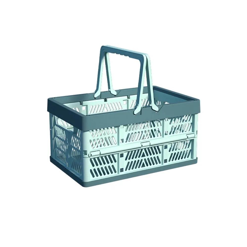 Heavy Duty Folding Storage Basket Portable Picnic Camping Box with Handle Large Plastic Container for Supermarket Shopping