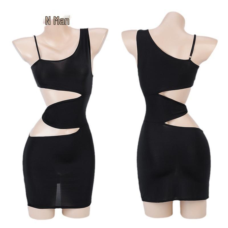 Manyan Sexy Lingerie: Oblique Shoulder Slit Skirt & Suspender Set - Club Secretary Look #8557