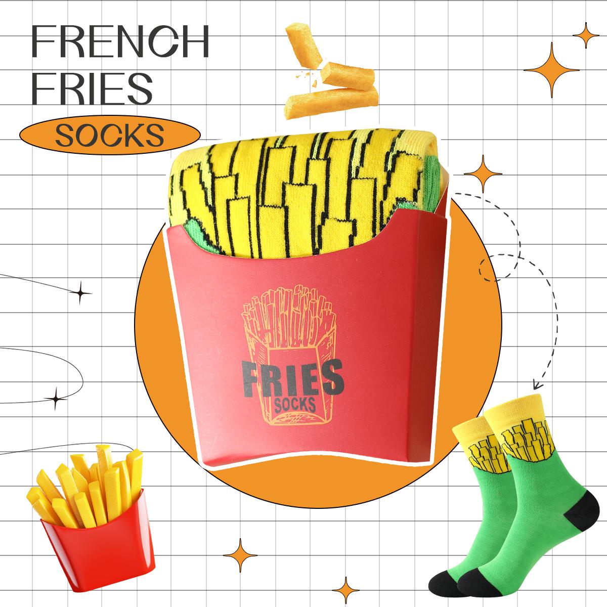 

пара унисекс носков до середины икры с оригинальным дизайном картофеля фри, уникальный и интересный праздничный подарок. Подходит для Пасхи One Size