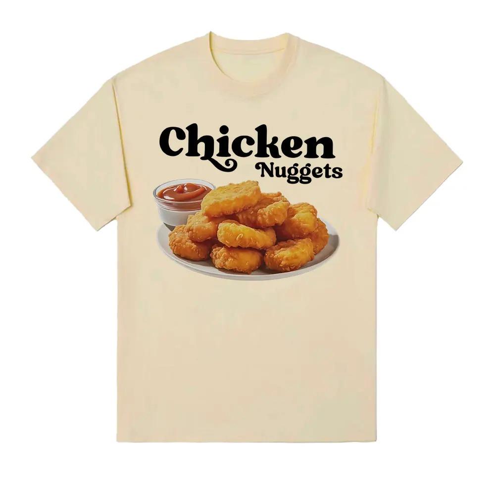 Chicken Chunks Retro Funny Food Pure Cotton Printed Unisexs and Womens Personalized Round Neck Short Sleeved New Loose Tshirt