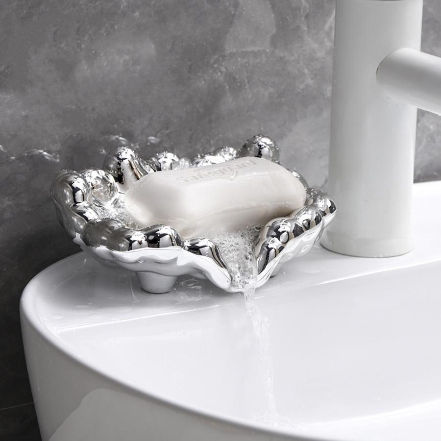 Quick DrainGolden/Silver Color Soap Dish Washbasin Countertop Storage Tray Washroom Accessories