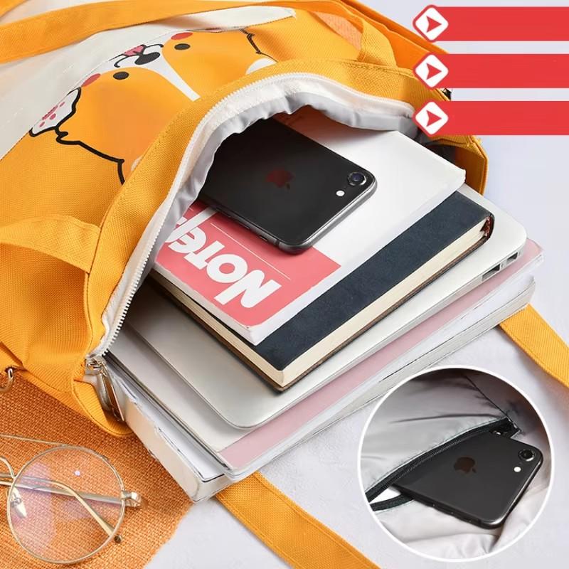 Cute Shiba Inu Dog Crossbody Bag Large Capacity Zipper Oxford Shopping Bags Women Casual Cartoon Printed Shoulder Bags