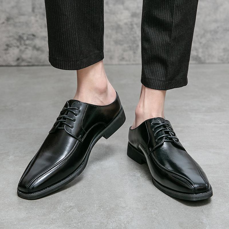 Fashion New Designer Men's Patent Leather Half Formal Shoes For Men Mules Sandals Casual Shoes Slides Black Loafers Slippers