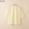 ZANZEA Women Casual V-Neck Solid Color Loose Half Sleeve Blouse
