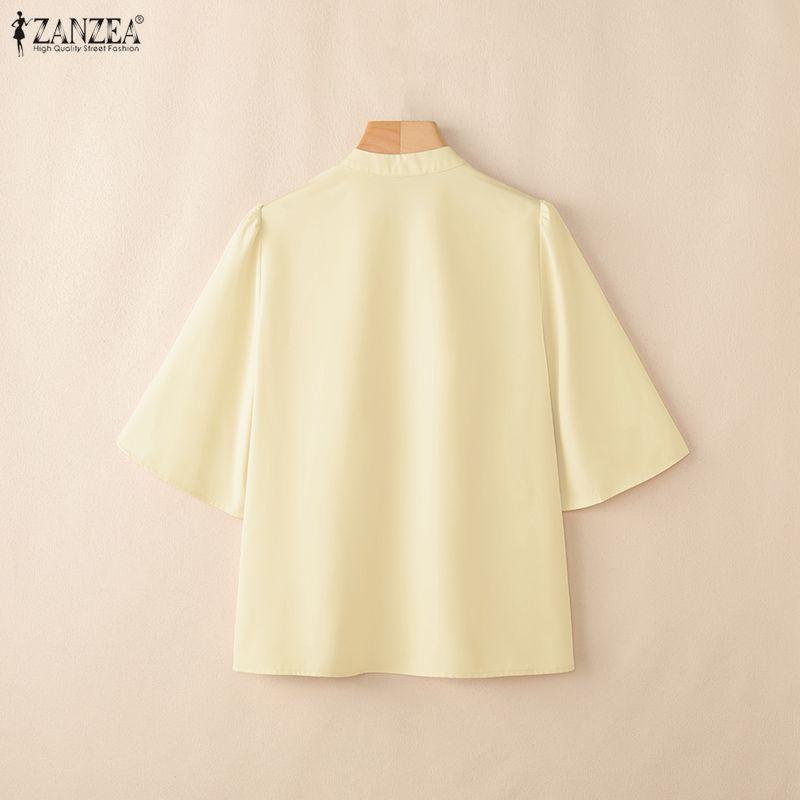 ZANZEA Women Casual V-Neck Solid Color Loose Half Sleeve Blouse