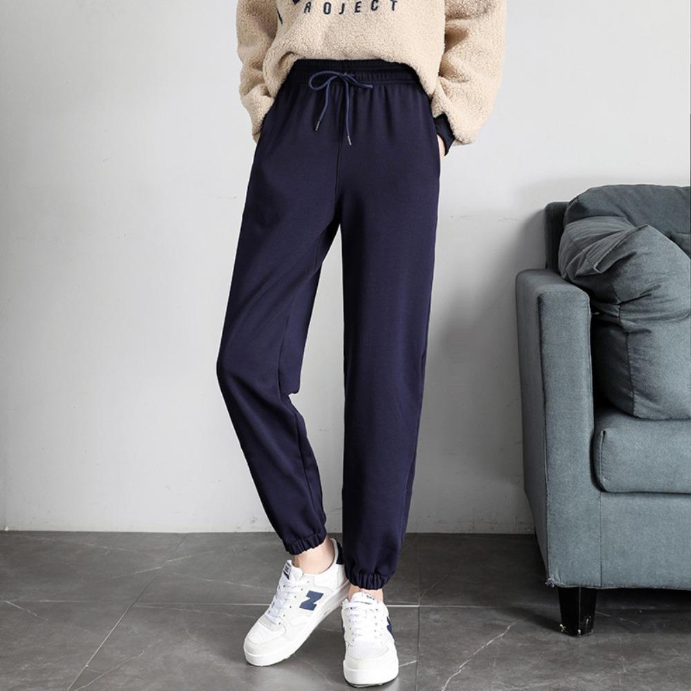 Women's Mid Rise Drawstring Waist Joggers Loose Fit Sweatpants Thick Solid Casual Winter Trousers