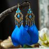 Ethnic Bohemian Big Feather Drop Earrings For Women Vintage Statement Big Geometric Beads Crystal Boho Dangle Zircon Earrings