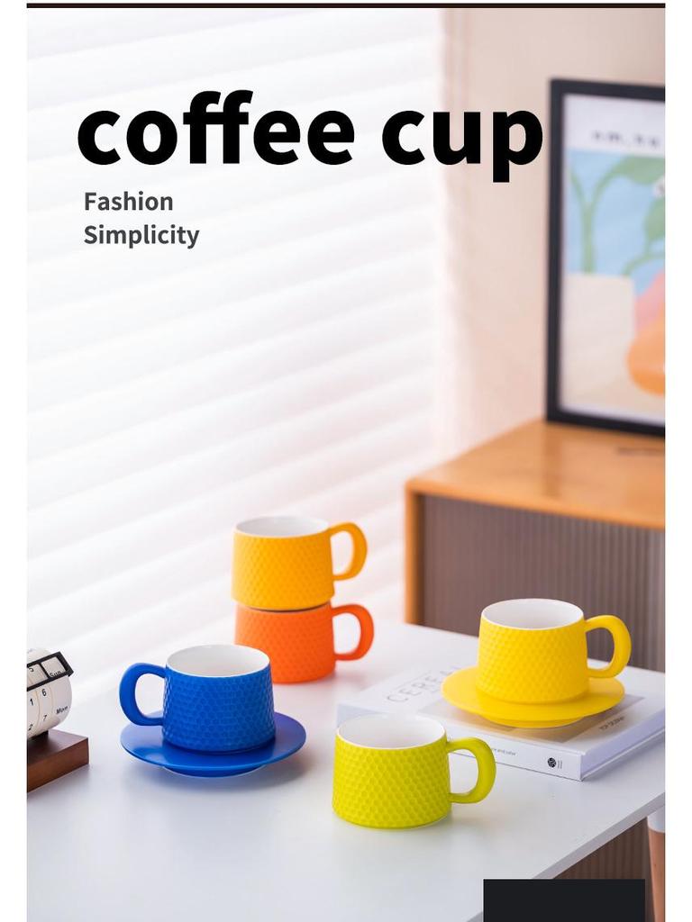 Minimalist Ceramic Coffee Cup & Saucer Set - Light Luxury for Home or Office