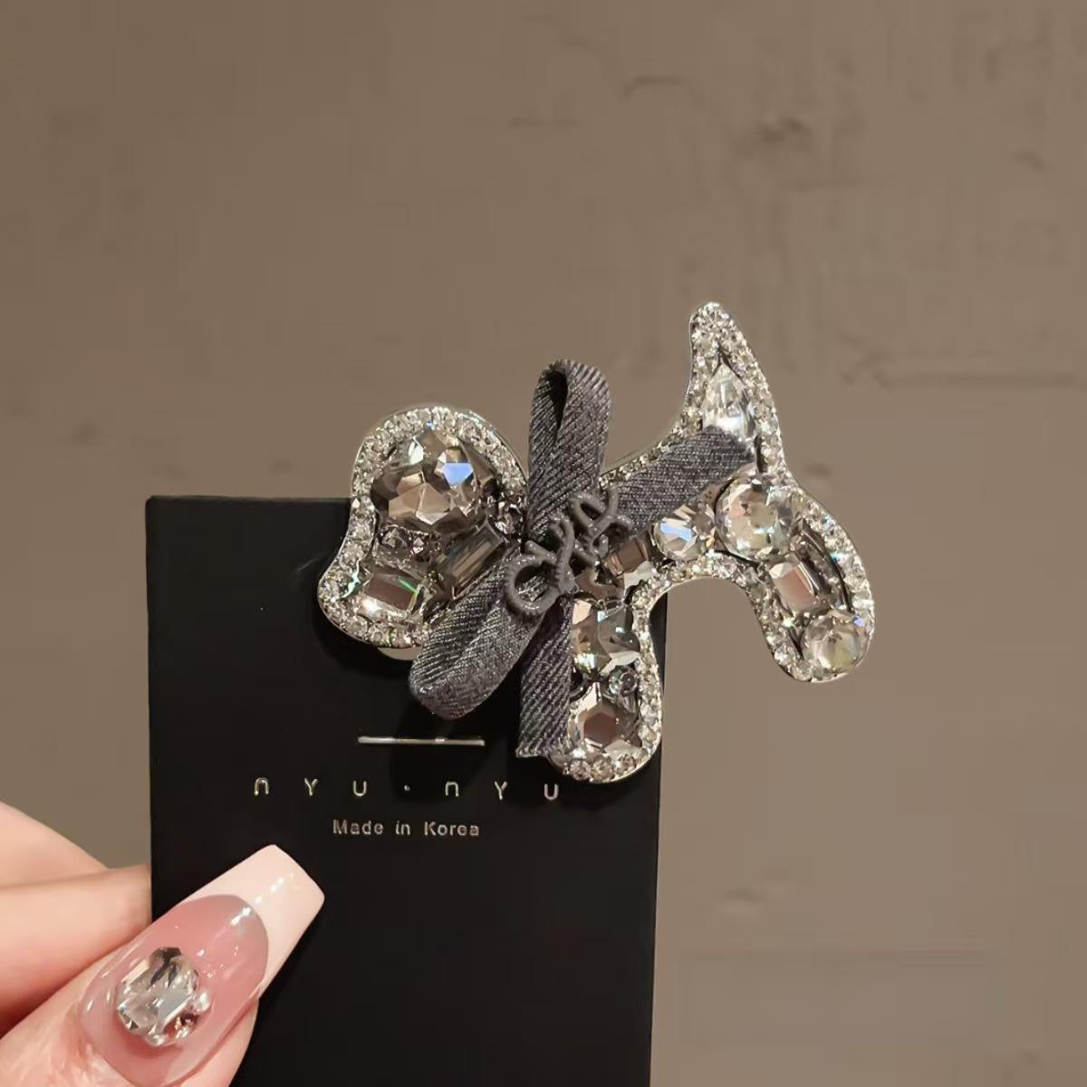 Korean Rhinestone Horse Hair Clip - 2025 Luxury Bow Duckbill Accessory