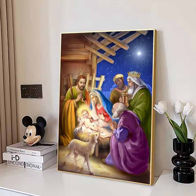 Diamond Nativity Painting Nativity of Jesus In A Manger Themed Religious Painting DIY Kit Adult Arts and Crafts Home Decor and Gift