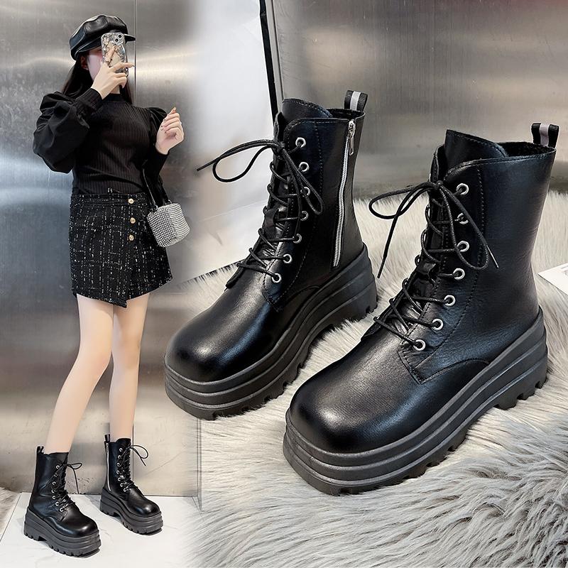Winter Comfortable Lace Up Plus Size Horse Boots Fashionable New Round Toe Thick Sole Anti Slip Casual Work Boots For Women
