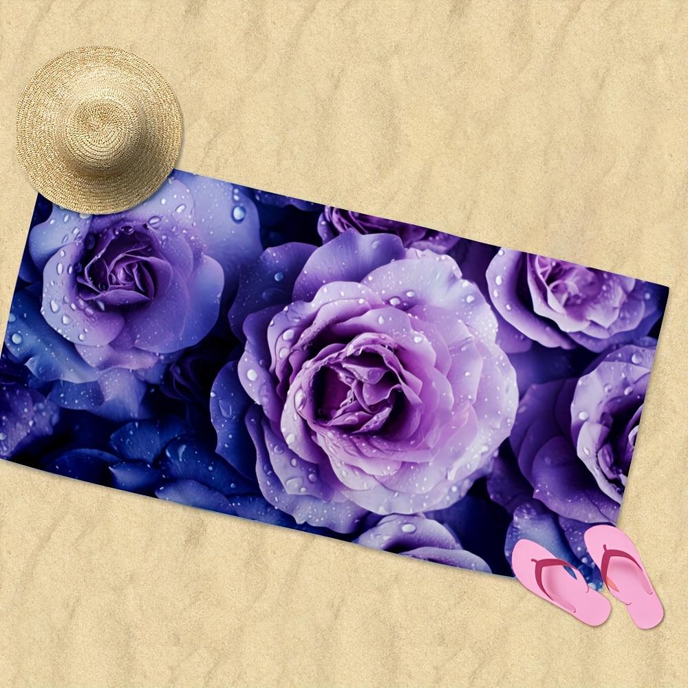 Purple Rose Print Beach Towel, Beautiful Comfortable Bath Towel Holiday Beach Gift for Her