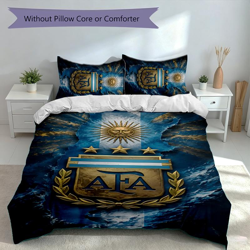 3pcs Argentina Football Duvet Cover Set, Includes 1 Duvet Cover and 2 Pillowcases,Skin-Friendly&Comfortable Fabric,Suitable Bedding Sets