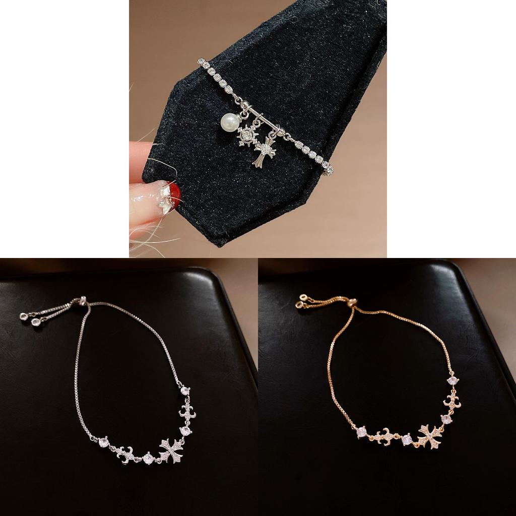 Pulseira Ajustável com Pingente de Cruz para Mulheres com Enfeites de Zircônia Joia da Moda Tendência Presente