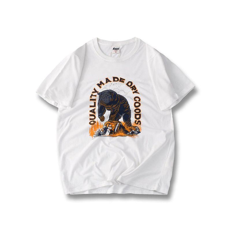 American Retro Print Pure Cotton Short-Sleeved T-shirt Men's Summer Trendy Base Shirt Export Cattle Goods White Cotton T-shirt