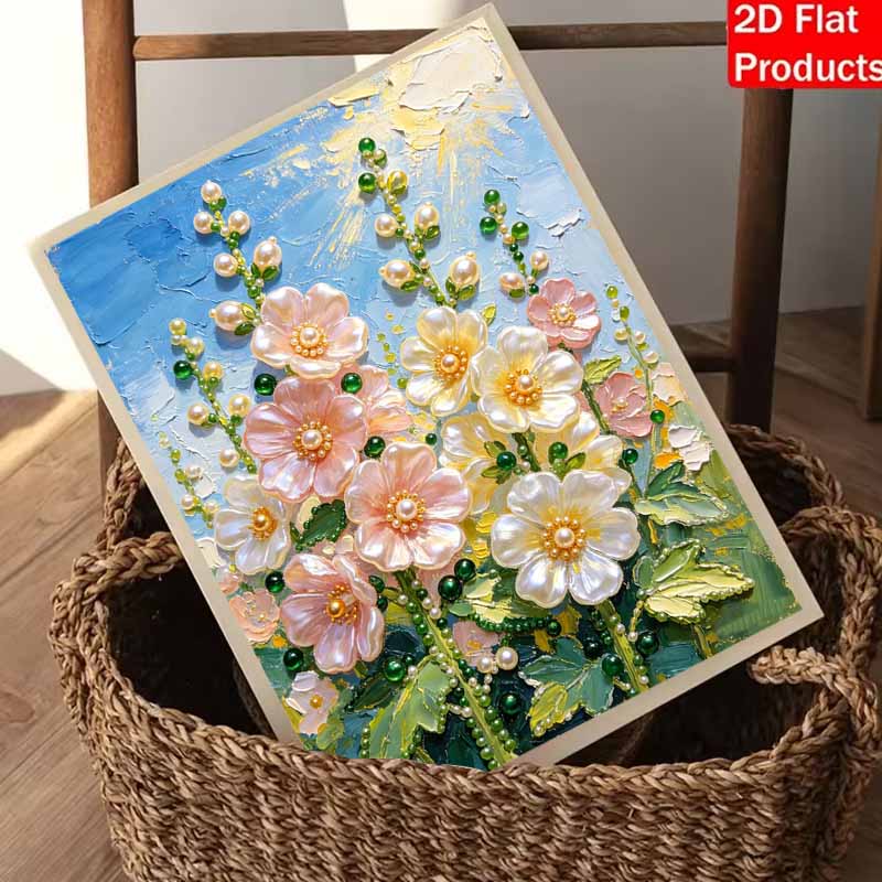 Perlenmalset Perlenkunst DIY Handgemachte Bastelarbeiten Rosa Weiß Blumenstrauß Blauer Himmel Heimwanddekoration