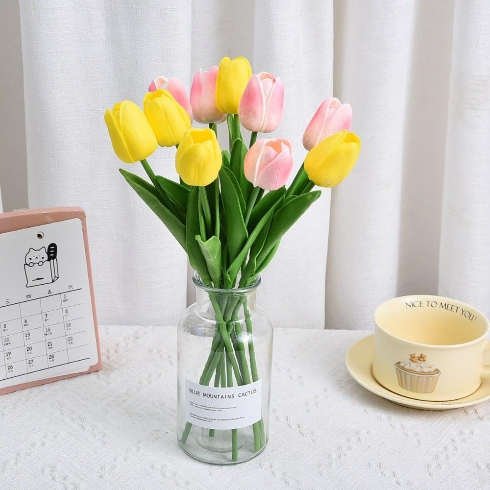 10pcs Artificial Tulips Flower Bouquet Long Branch Real Touch Artificial Tulips Fade-Resistant Tulips Fake Flower Event Decor