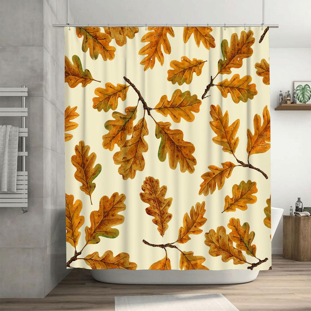 Autumn Oak Leaves Shower Curtain Waterproof Fabric Design For Bathroom Decorations Vivid Colors And High-Quality Printing Perfec