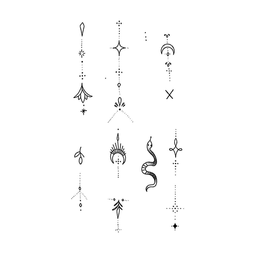 Sticker Tatuaggio Adesivo Lunga Striscia Totem Linea Dita Multi-Immagine Fiore Semplice Liscio Sole Luna Stella Schiena Vita Colonna Vertebrale