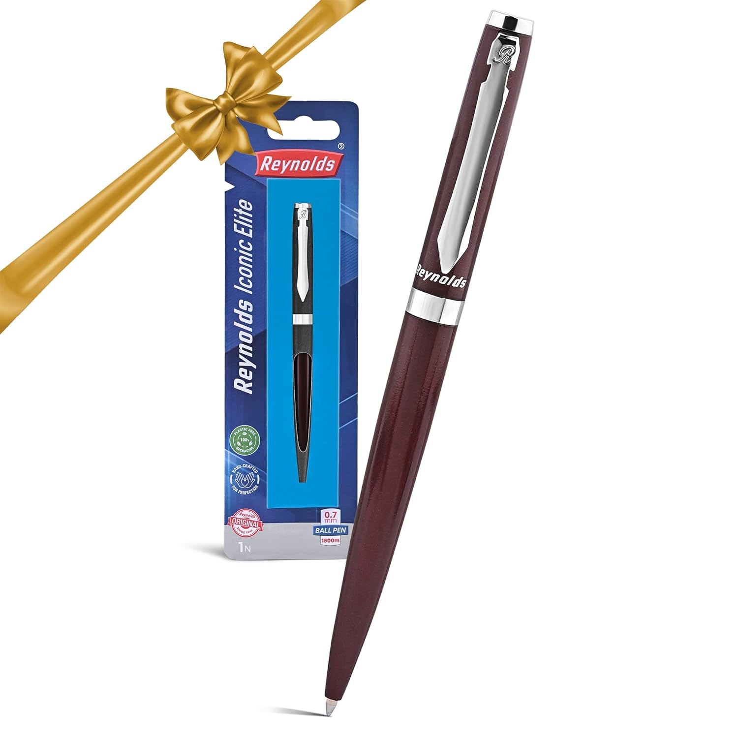 

Reynolds Iconic Elite Brown Metal Ball Pen Blue Ink 0.7mm Retractable Premium Writing Pen For Office School And Gifting