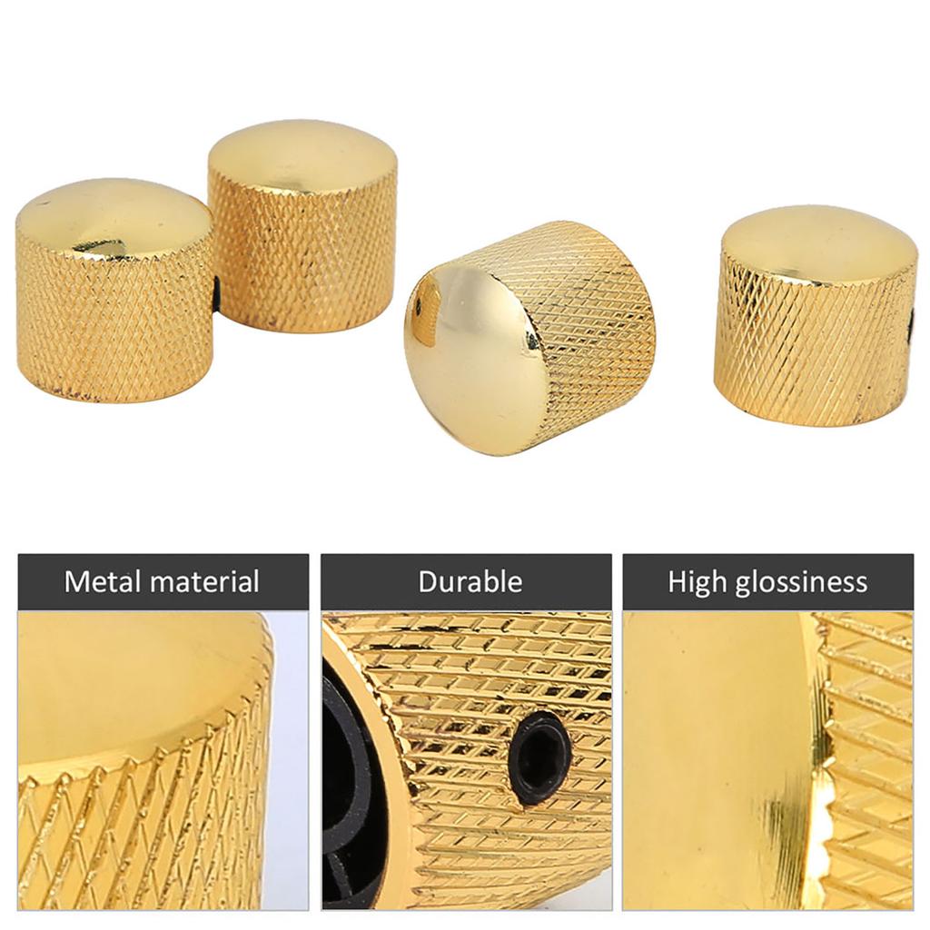 4 Pcs Durable Dome Knob Volume Tone Control Replacement Parts for Electric Guitar Bass(Gold)