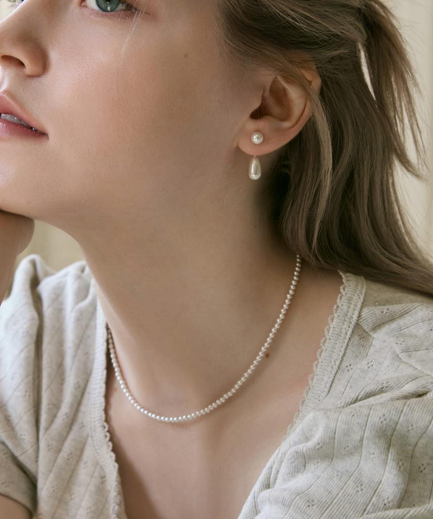 Dmoment (925 Silver) Soft Pearl Line Necklace