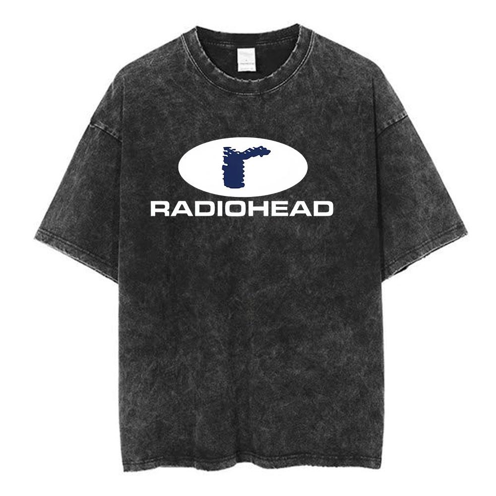 Radiohead Globe Rock Band Vintage Washed T Shirts Men Women Clothing Hip Hop Gothic Retro Casual Oversized T-shirts Streetwear