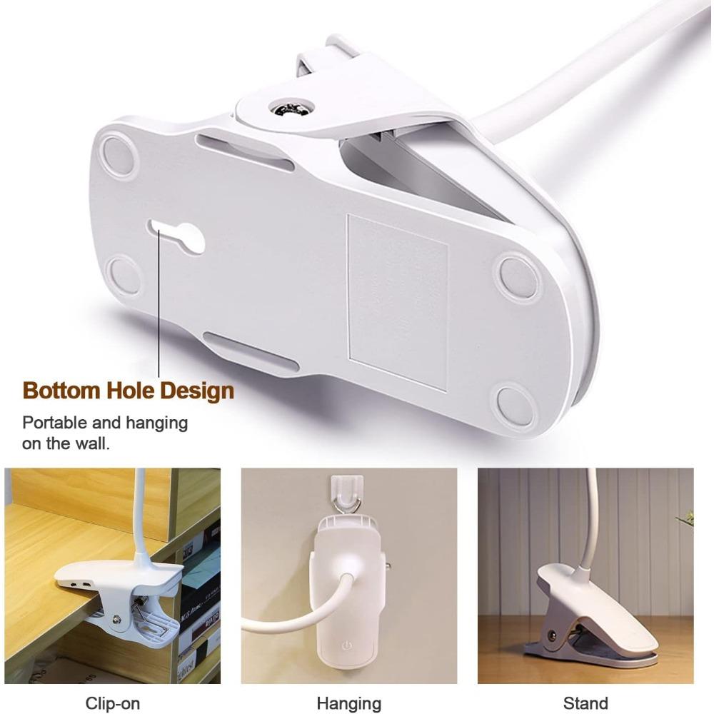 3 Level Brightness Clip on Desk Lamp Portable LED Reading Night Light Rechargeable Desk Light Dimmable Study Book Light Lamp