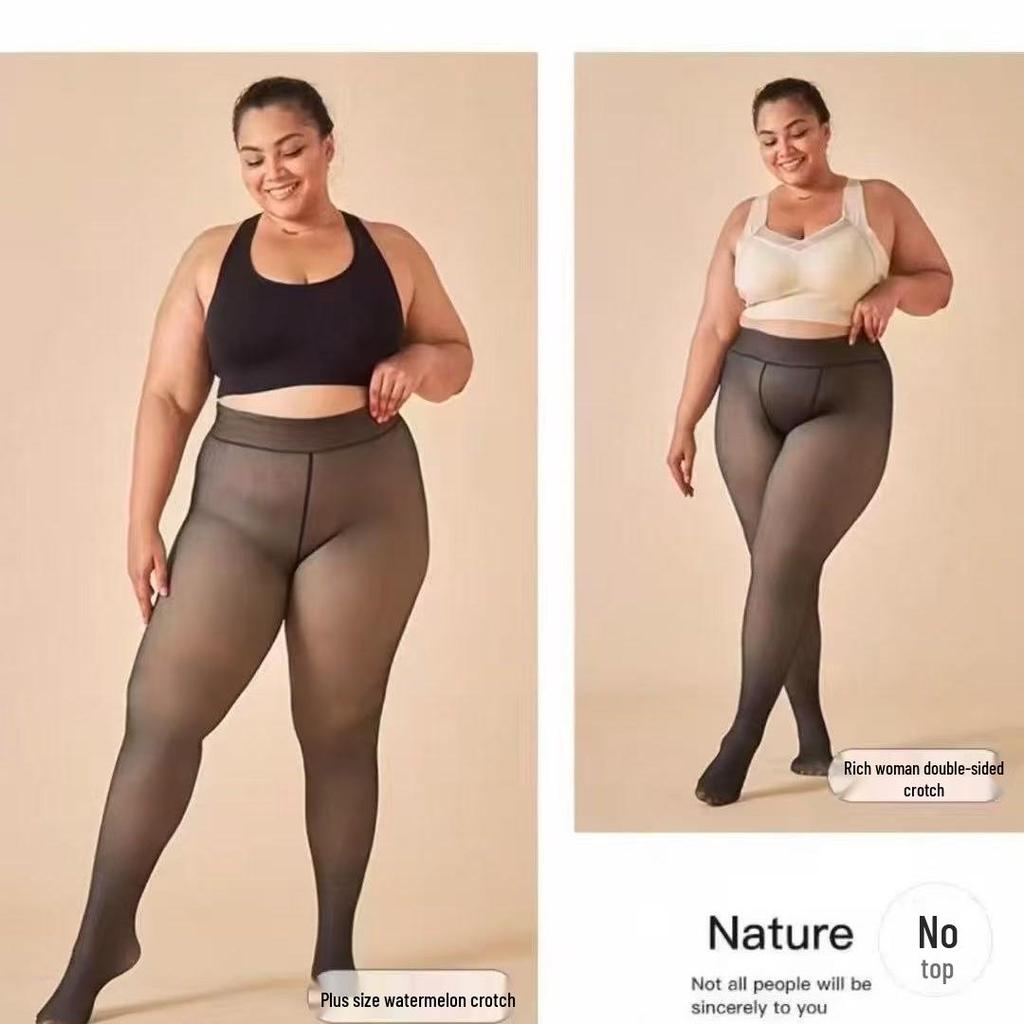 Europäische & Amerikanische Übergröße Transparente Schwarze Leggings - Herbst/Winter Bauchkontrolle & Hüftlift