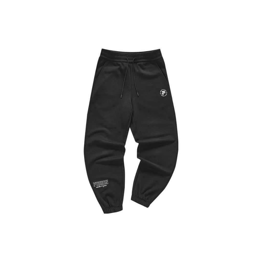 FILA Letter Print Cuffed Knit Sports Pants Men bottoms Black T11M345603F-BK