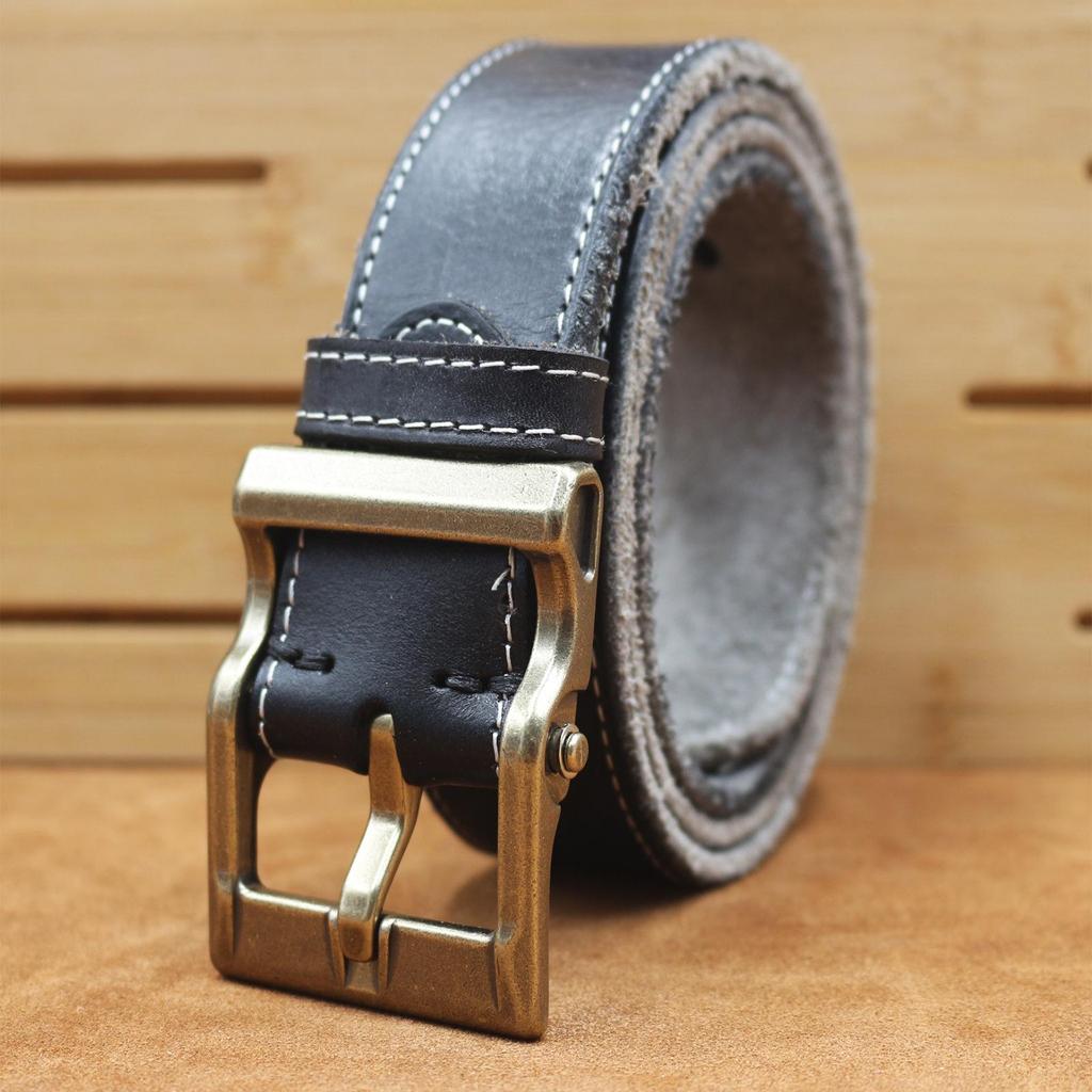Men's Retro Hand-Stitched Washed Leather Belt - 100% Top Layer Cowhide, Business Casual, Creative Design
