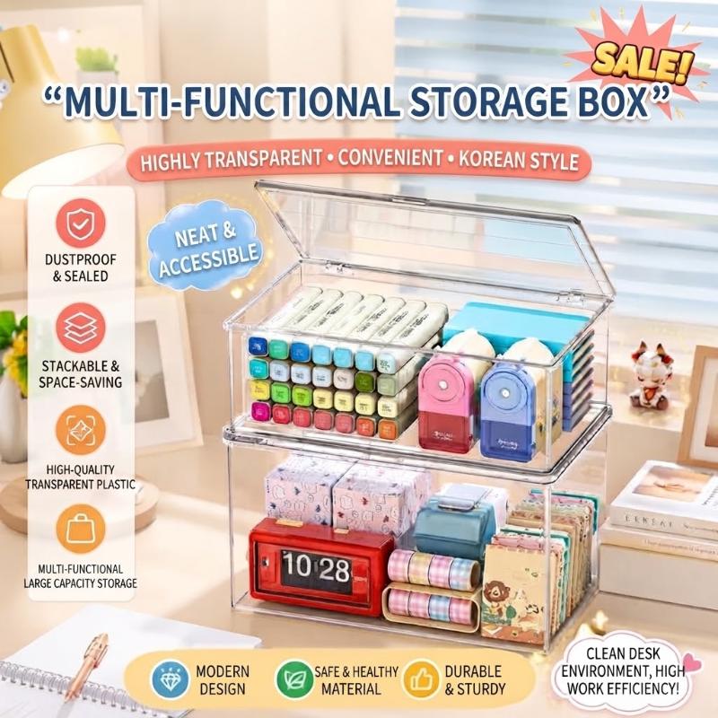 Desktop Storage Box Office Supplies With Lid Cosmetic Organizer Box Transparent Large Capacity Book Document Storage Box