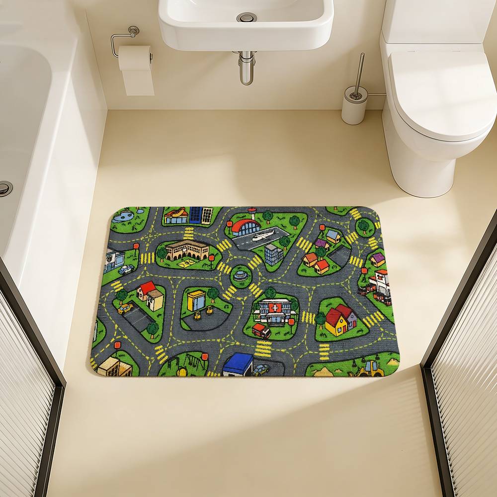 Child Urban City Road Traffic Learning Interactive Game Kitchen Mat Kids Room Bedroom Decoration Balcony Anti-Slip Doormat