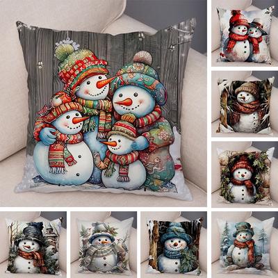Merry Christmas Cushion Cover Double Print Decor Cute Cartoon Snowman Pillow Case Plush Santa Claus Pillowcase for Sofa Home Car