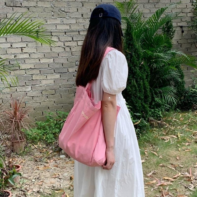 Candy-colored Letter Single-shoulder Canvas Tote Bag