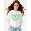 Girls' Long-sleeve Sweatshirt with Round Neck and Printed DesignGreen Layered Heart Suitable for Spring and Autumn, Fashionable and Casual