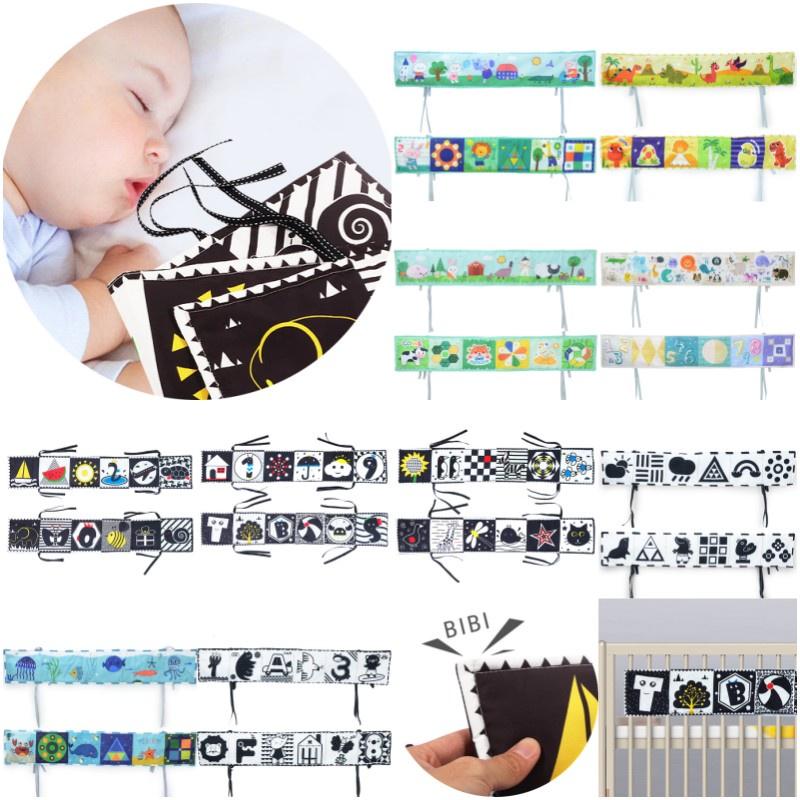 Nowa Dwustronna Czarno-Biała Książeczka-Ochraniacz do Łóżeczka Dziecięcego z Odporną na Rozdarcia Zabawką 3D do Wczesnej Edukacji i Urządzeniem Dźwiękowym